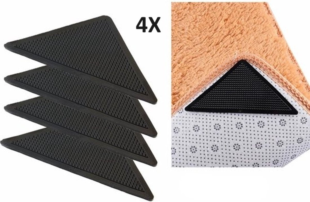 4x Anti-Slip Carpet Stickers | Rug Adhesive Tape | Self-Adhesive Carpet Tape | Rug Stickers | Black