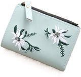 Luxury Card Holder with Flowers | Credit Card Holder | With Cash Compartment | Card Holder | Wallet | PU Leather | Purse | Light Green