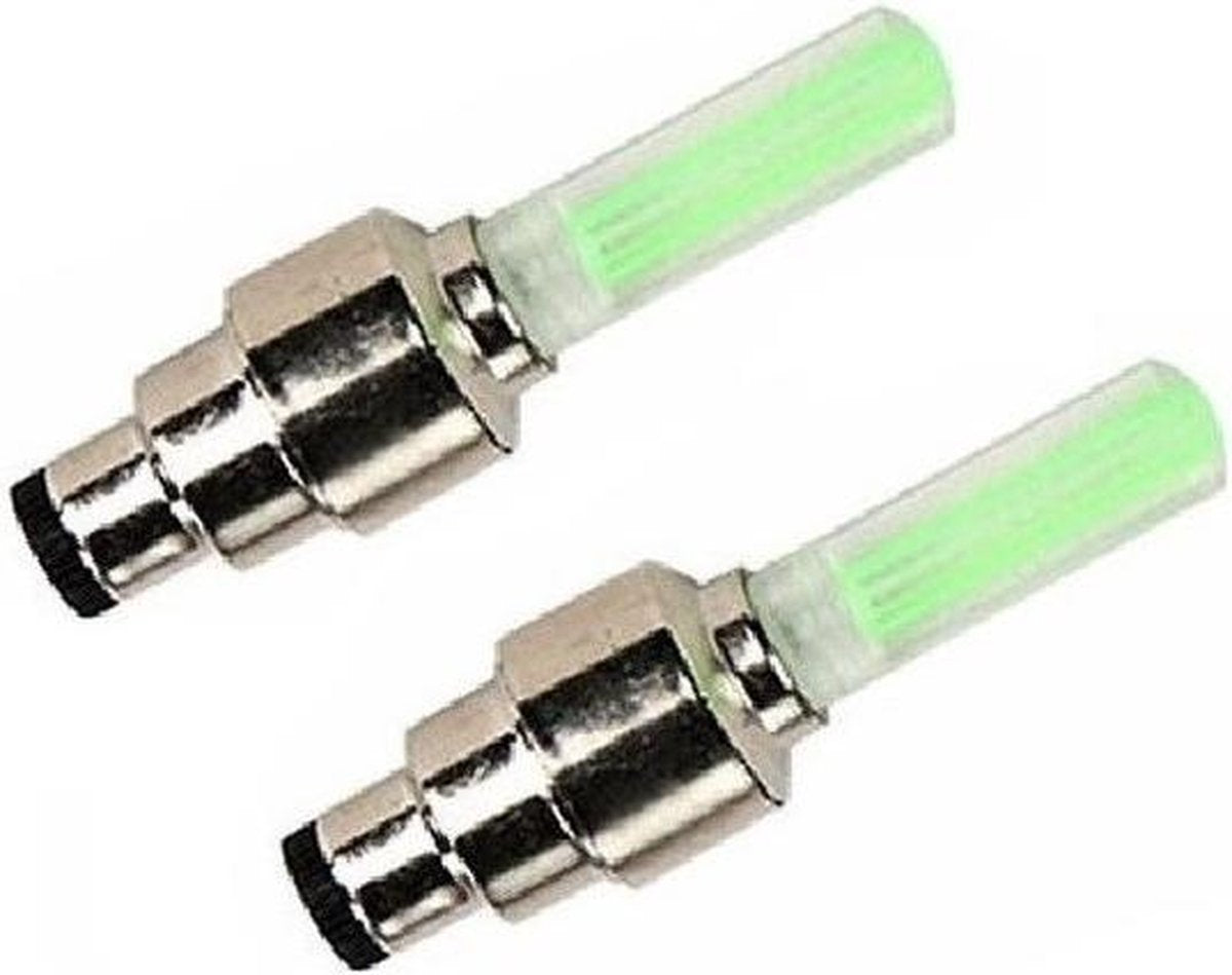 2x Bicycle light valve color deluxe green - wheel LED incl. batteries - valve lighting / valve lights