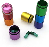 Pill Box | Pill Box | Medicine Box | Reversible | Aluminum | Pill Box Tube | 8 Compartments | Reversible | Incl. Carabiner | Multicolor