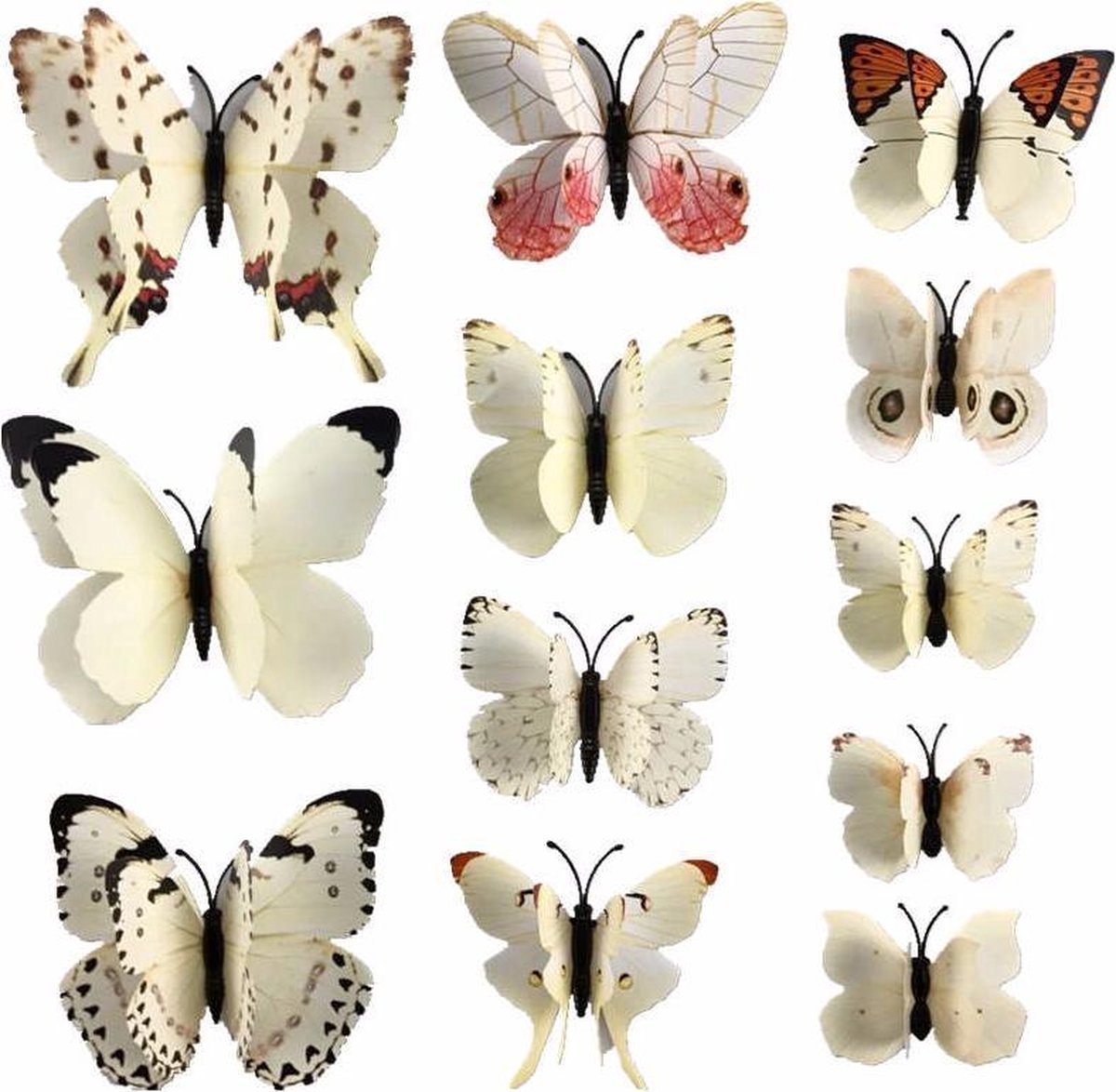 Double 3D Wall Decoration Butterflies 12 Pieces | Wall Butterflies | Butterfly Wall Stickers | White