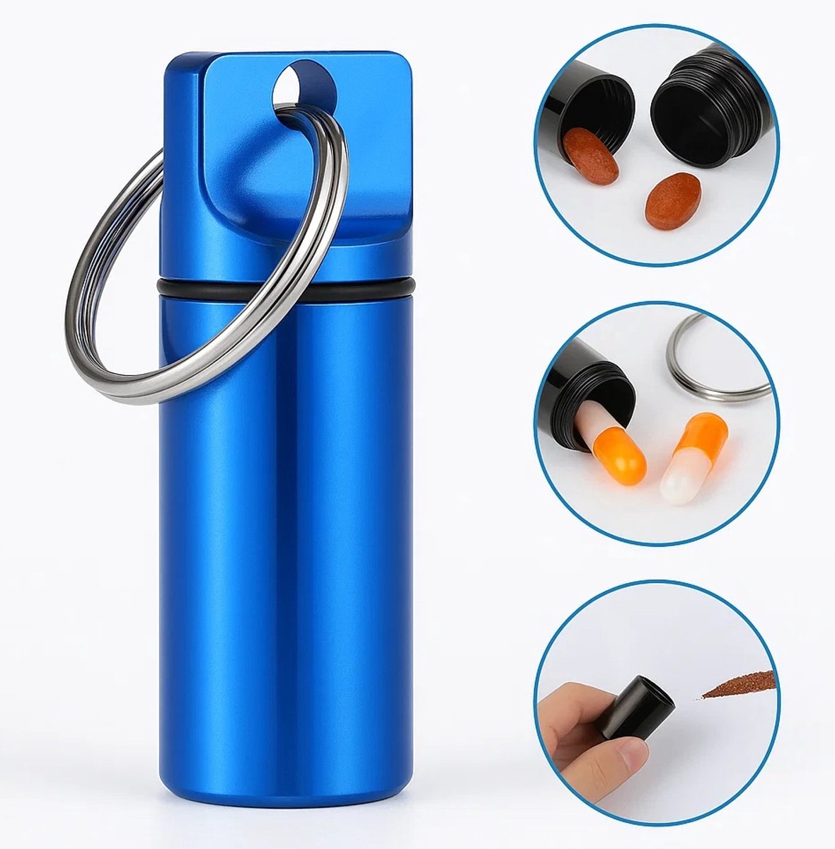 Luxury Pill Box Keychain | Medicine Box | Pill Box | Pill Container | Aluminum | Waterproof | Blue