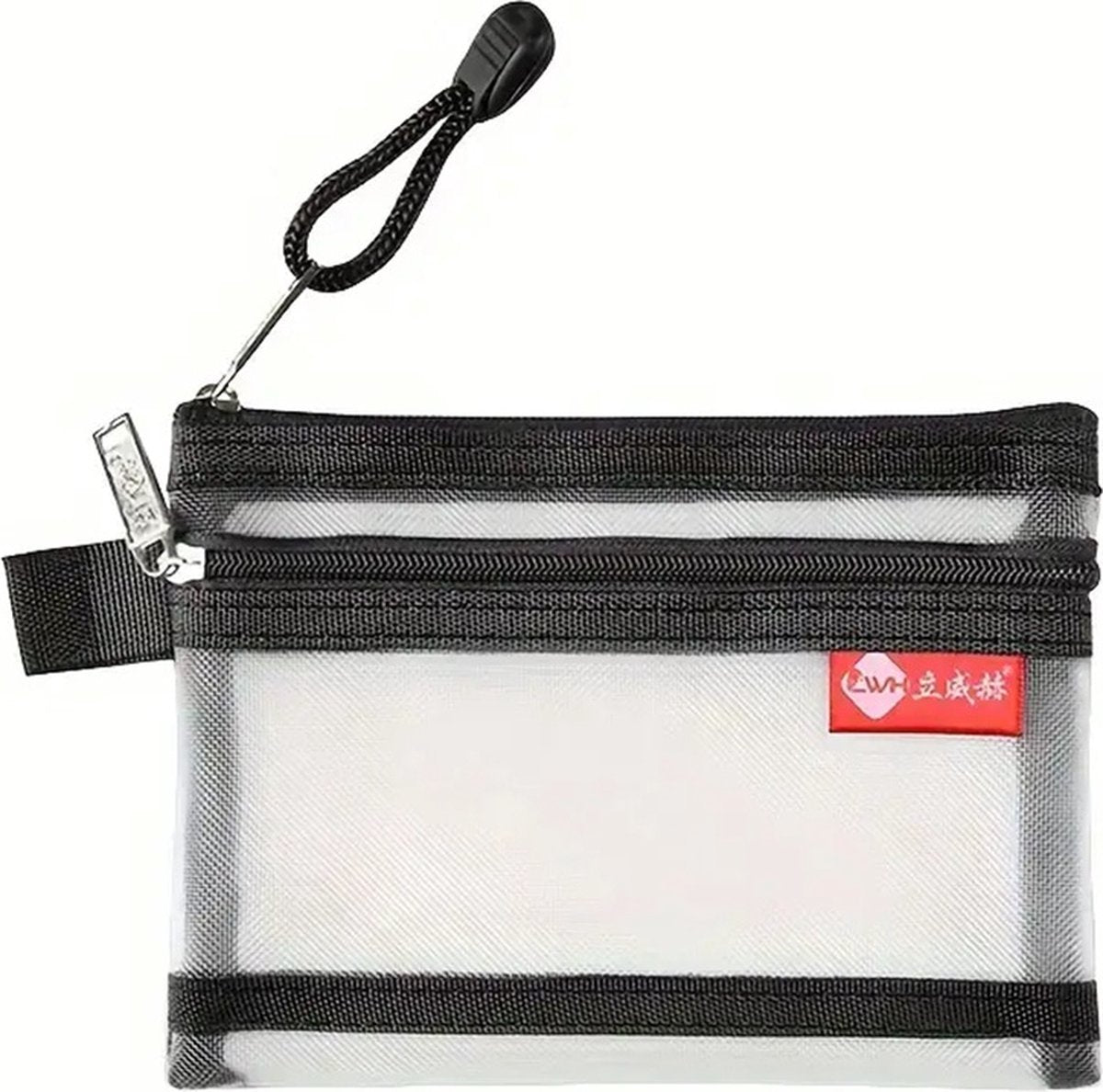 Double-Layer Mini Zipper Bag for Men | Card Holder | Driver's License Pouch | Coin Holder | Banknote Holder | Zipper | Nylon | 11 x 14 cm | Black