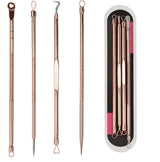 4-Piece Set of Comedone Spoons | Blackhead & Acne Removal | Acne | Comedone Spoon | Comedone Extractor | Pimple Removal | Stainless Steel | Rose Gold
