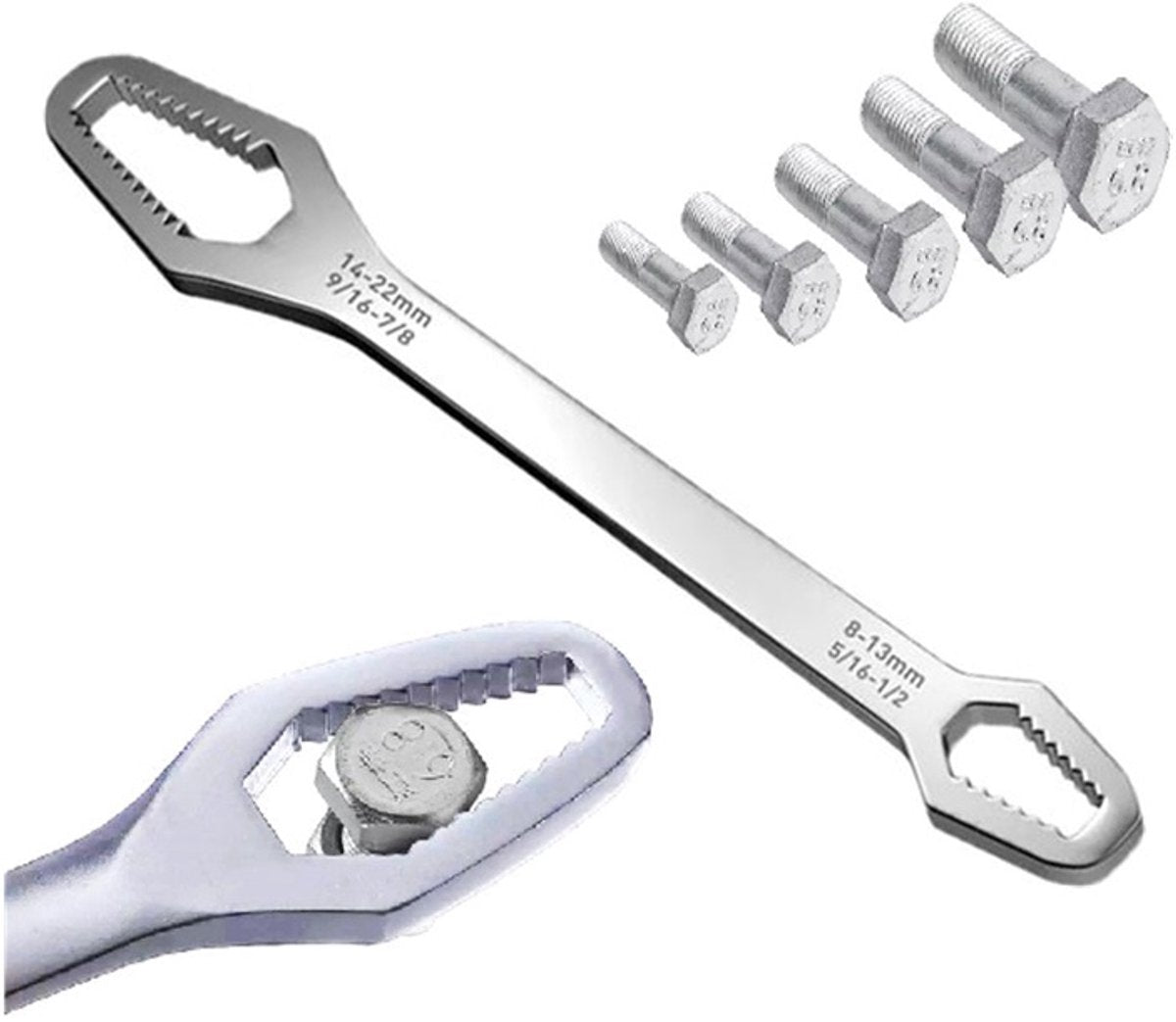 Wrench I Universal ring spanner 8-22 MM I Wrench I Adjustable I Silver