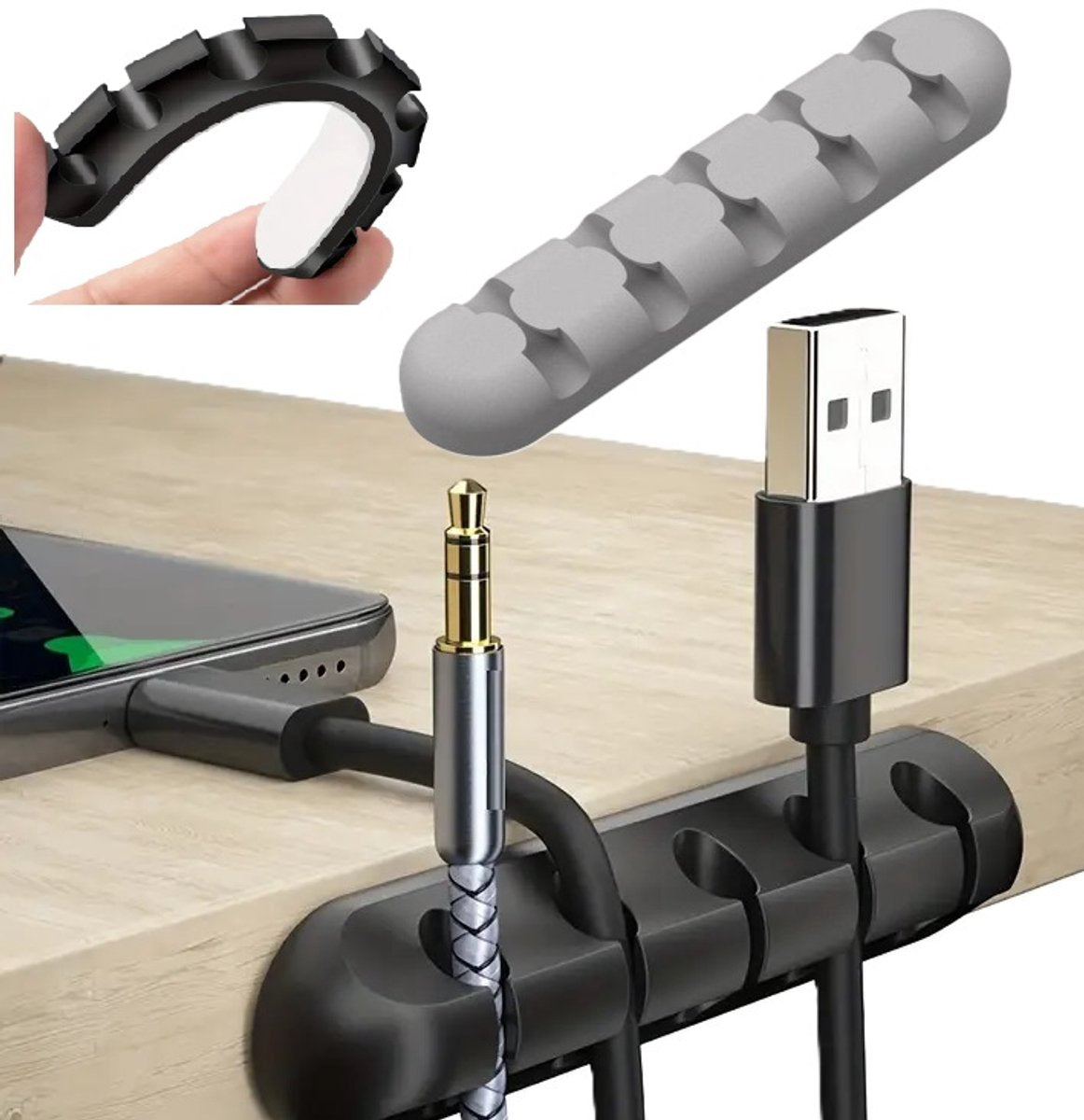 Self-Adhesive Cable Holder | Cable Organizer | Cable Clips | Self-Adhesive Cable Clips | Cable Clamp | Cable Holder | For 5 Cables | Gray