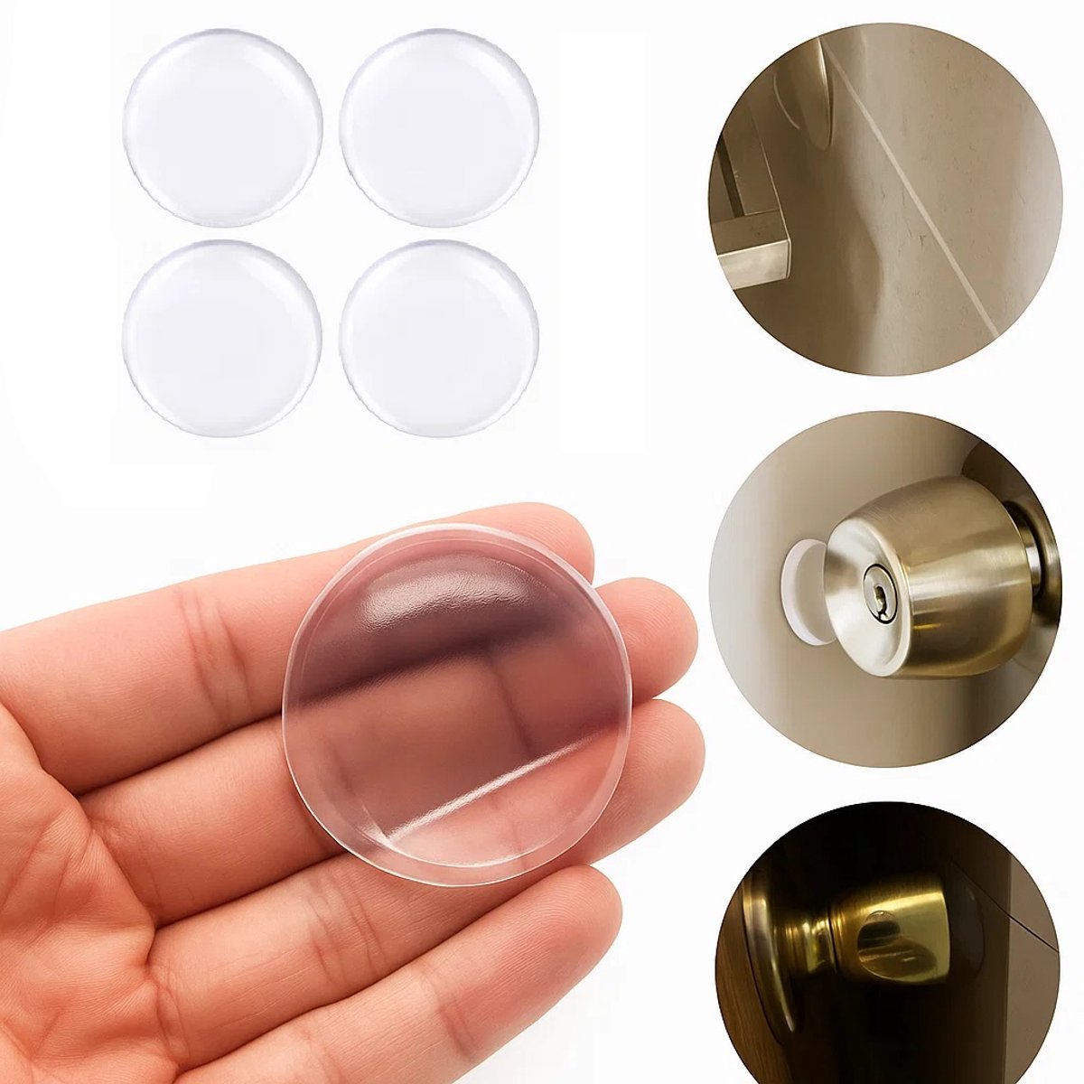Door Stoppers | Self-Adhesive Door Protectors | Door Protection | Silicone | Transparent | Washable | 4 Pieces