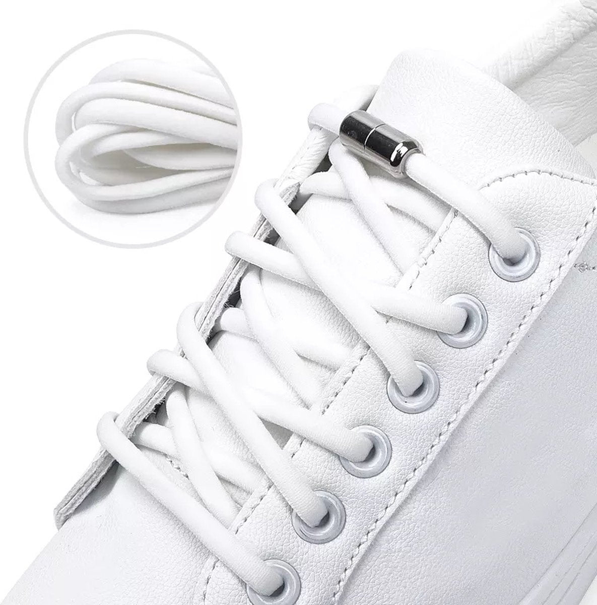 Round Laces - 105 cm - no tie - elastic laces - no tie - shoelaces - sports laces - round - shoelaces - children's laces - White