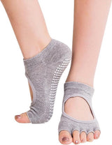 One Pair Open Toe Open Instep Anti-slip Sports Female Yoga Socks Size: 34 - 39 (EUR) (Light Gray)