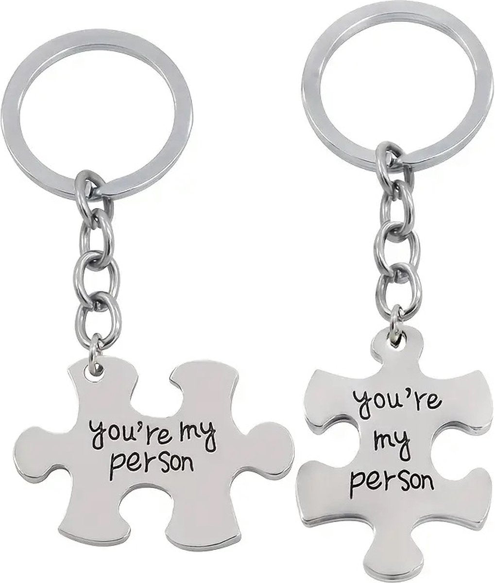 Keychain with Text "You're My Person" | 2-Piece | Koppes Keychain | Stainless Steel | Silver