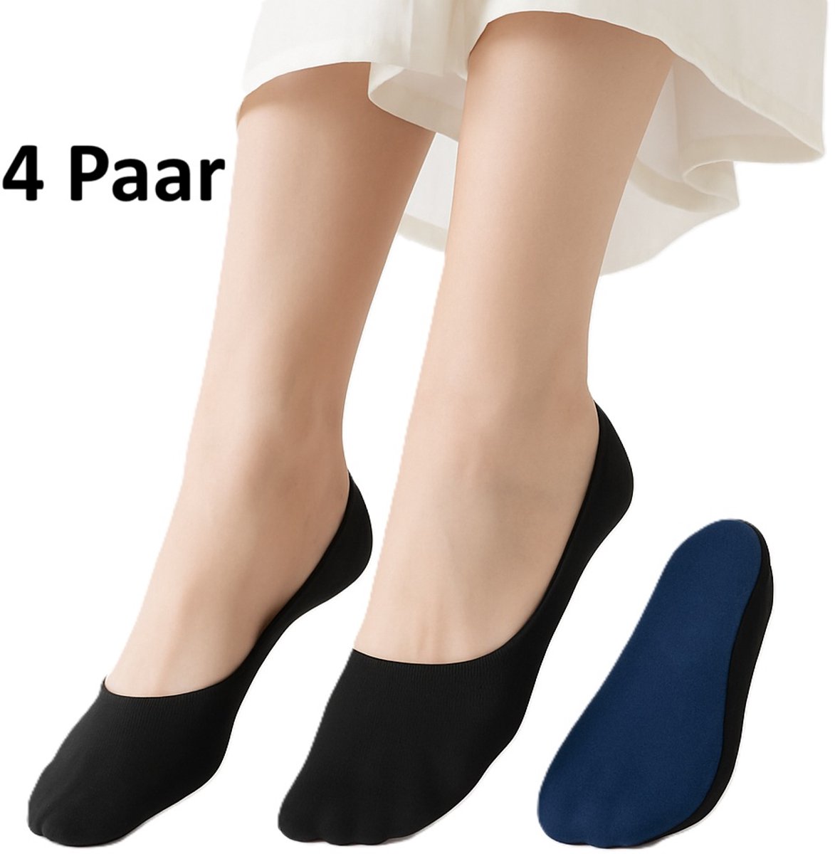 4 Pairs of Cooling Socks for Women | Invisible Socks | Fabric Socks | Soft & Lightweight | Boat Socks | Size 36-42 | Black