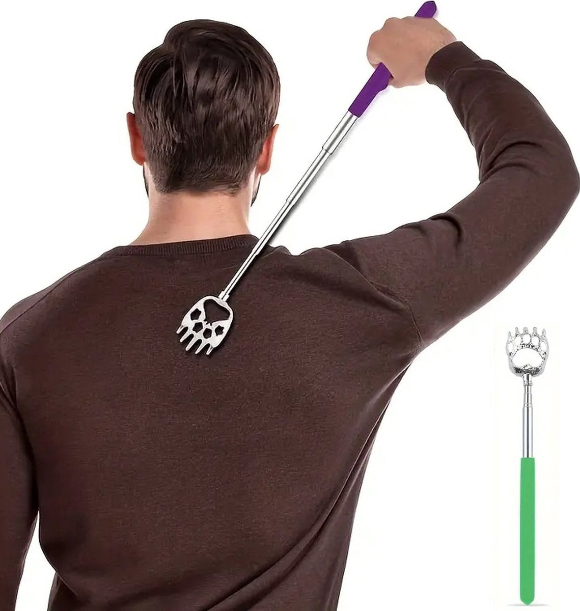 Extendable Back Scratcher Bear's Claw | Adjustable Back Scratcher | Massage Scratcher | Telescopic Back Scratcher | Anti-Itch | Up to 53 CM | Stainless Steel | Green