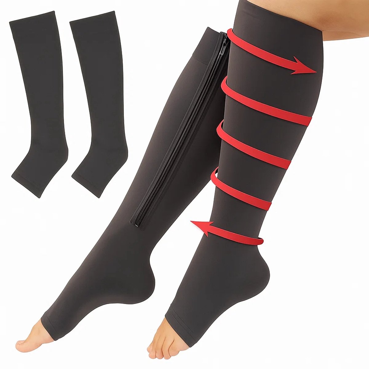 Duo Pack Compression Socks With Zipper | Compression Socks | Support Socks | Airplane Socks | Anti-Fatigue | Size L/XL (40-45) | Black