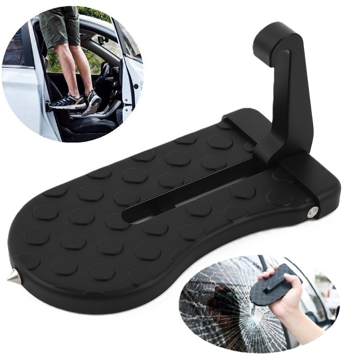 Car Roof Box Step | Door Step | Bike Carrier | Roof Rack | Includes Safety Hammer | Universal | Aluminum | Black
