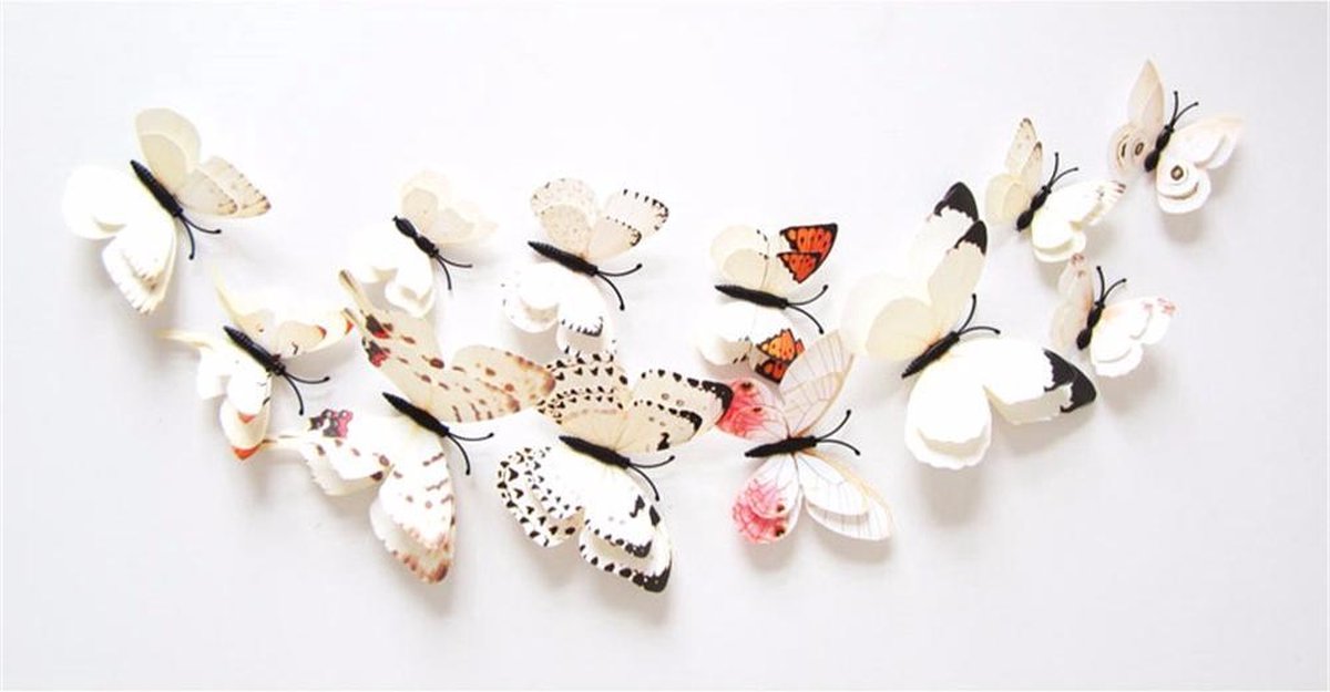 Wall Stickers Double Butterfly White 3D Wall Decoration Butterflies 12 Pieces - LeuksteWinkeltje