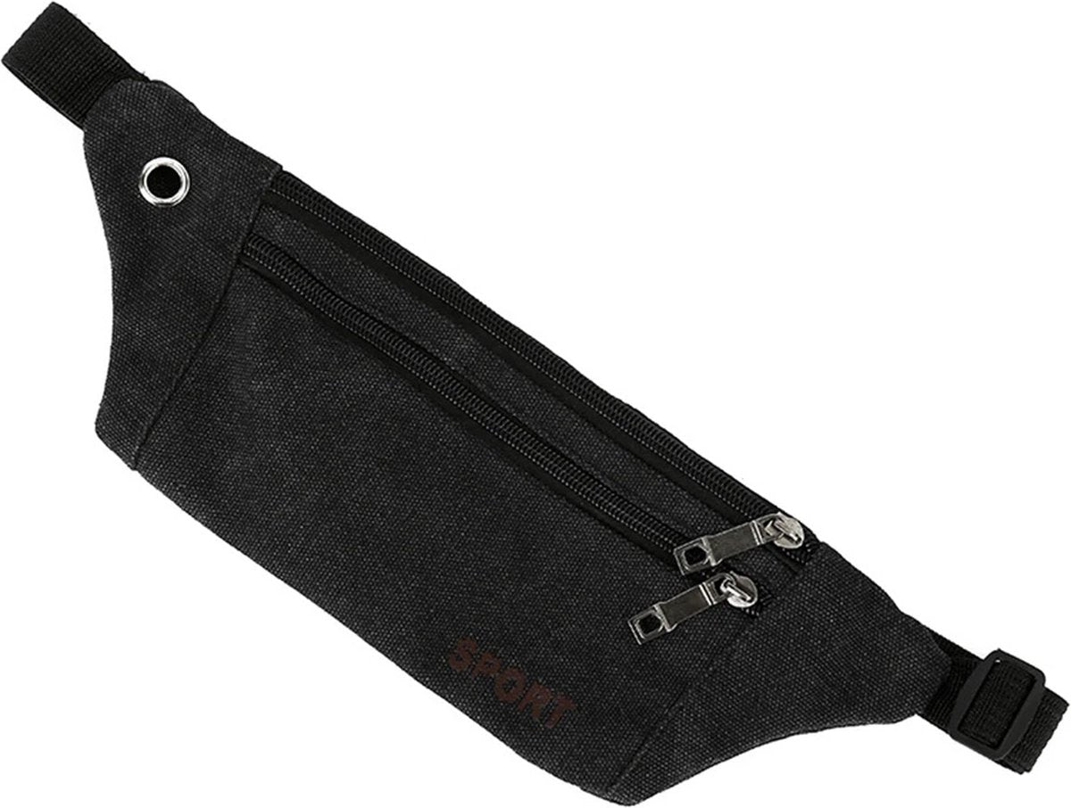 Sporty Waist Bag | Running Belt | Fanny Pack | Crossbody Bag | With Phone Holder & Cable Opening | Running Bag | Unisex | Black