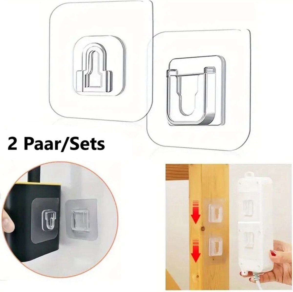 2 Pairs Transparent Self-Adhesive Hanging Hooks | Hanging System | Self-Adhesive Wall Hangers | Double-Sided Adhesive Wall Hooks | Hanging Hooks