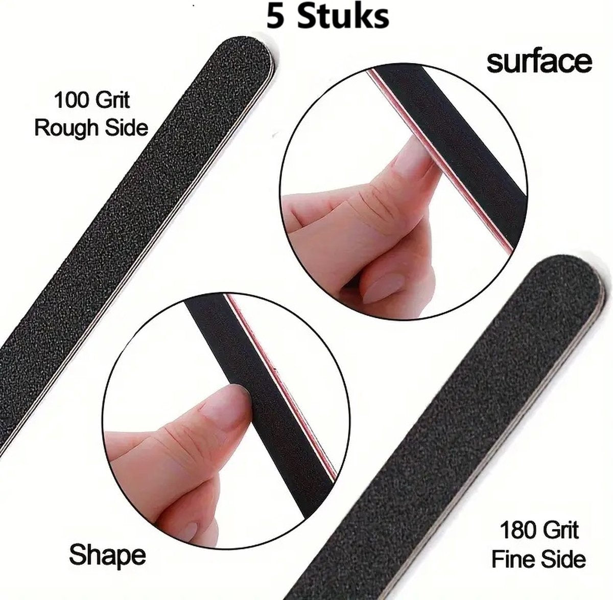 5x Boomerang Files 100/180 Grit | Curved Nail Buffer | Nail File | Polishing Block | Nail Polishing Block | Buffer Block | Nail Buffer | 17 x 2 Cm | Black