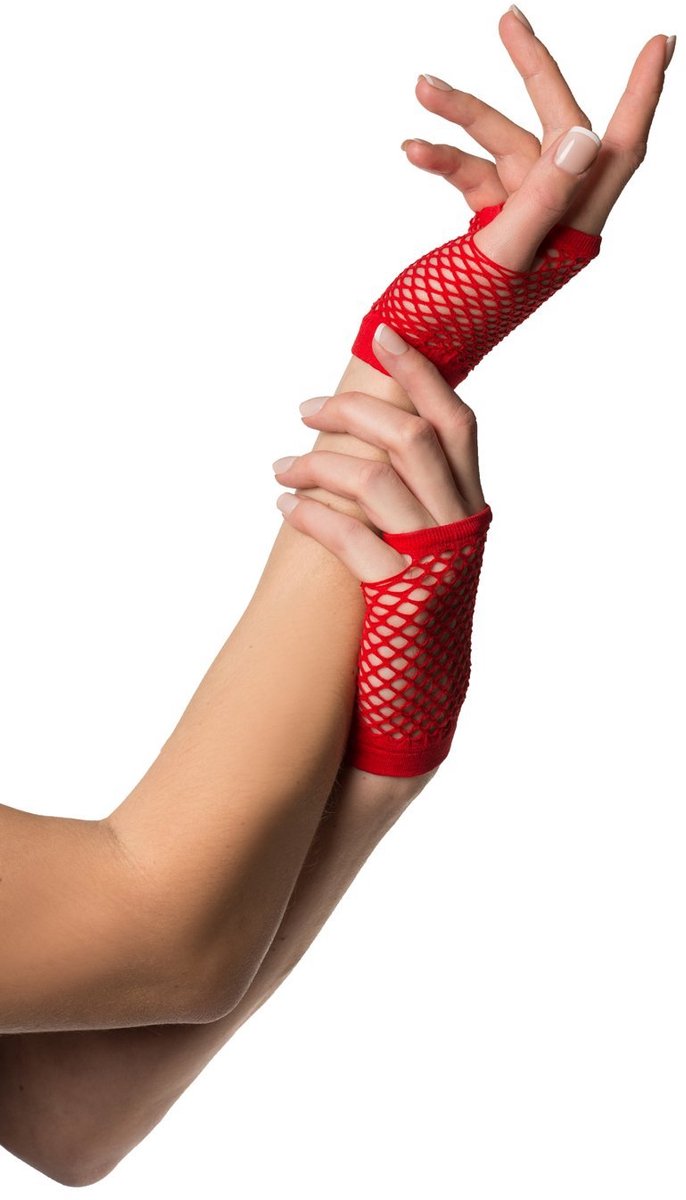 Partyxclusive Fingerless Fishnet Gloves Women Red One-size