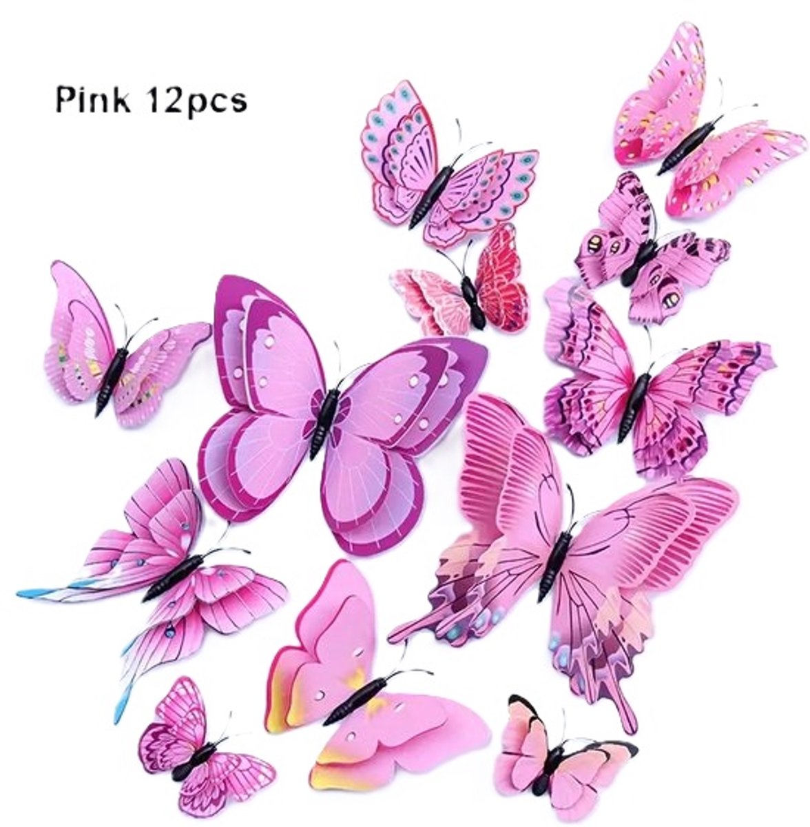 3D Wall Decoration Butterflies 12 Pieces | Wall Butterflies | Butterfly Wall Stickers | Pink