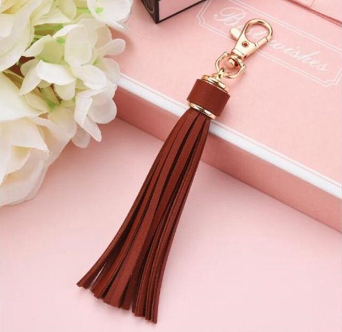 Tassel keychain | leather (PU) / women / men / bag charm / car - leather lanyard DARK BROWN