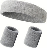 Set of Headband and 2x Wristbands Set | Sweatband | Sweatbands | Head and Wrist | Sports Bands | Grey