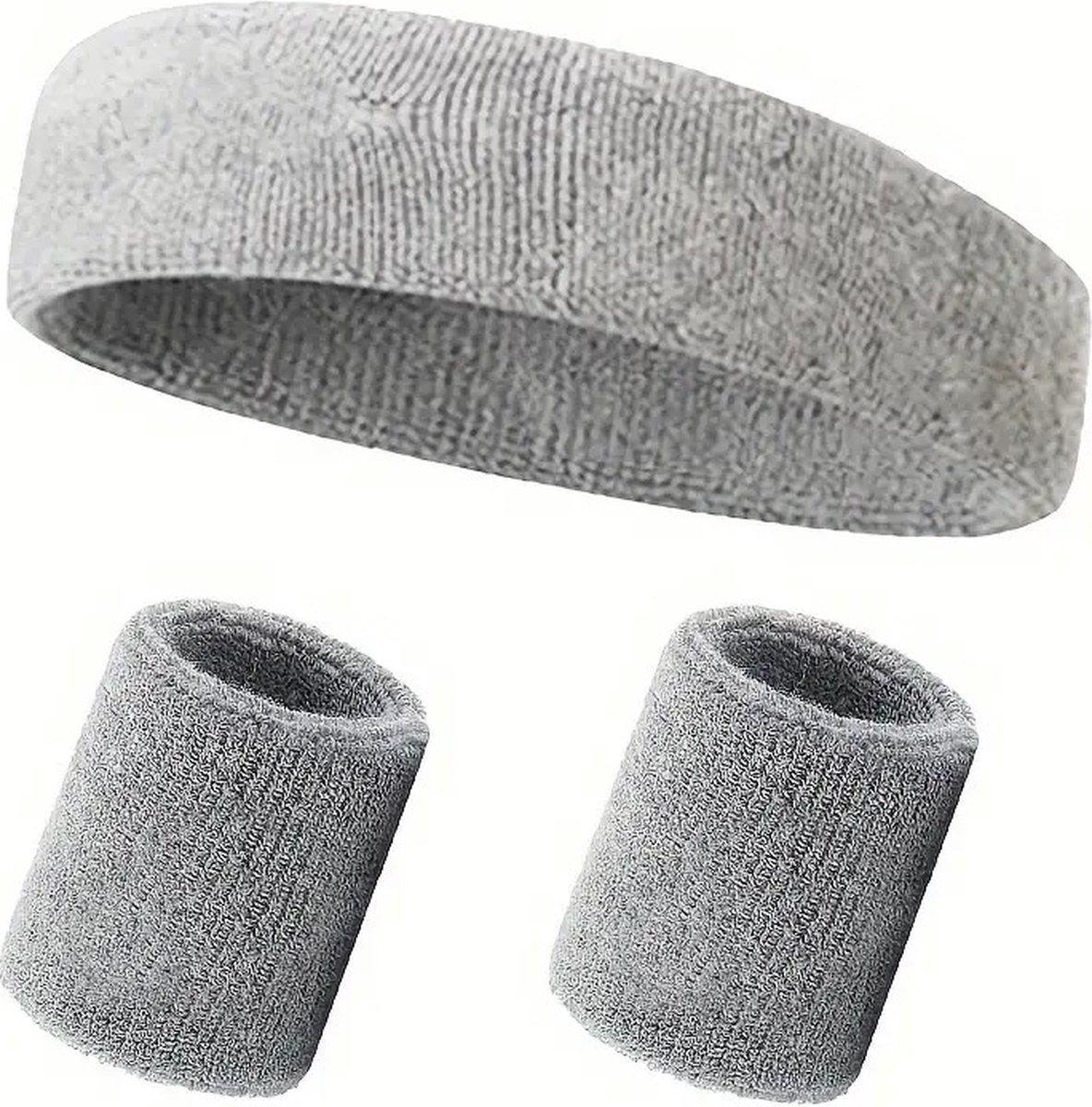 Set of Headband and 2x Wristbands Set | Sweatband | Sweatbands | Head and Wrist | Sports Bands | Grey