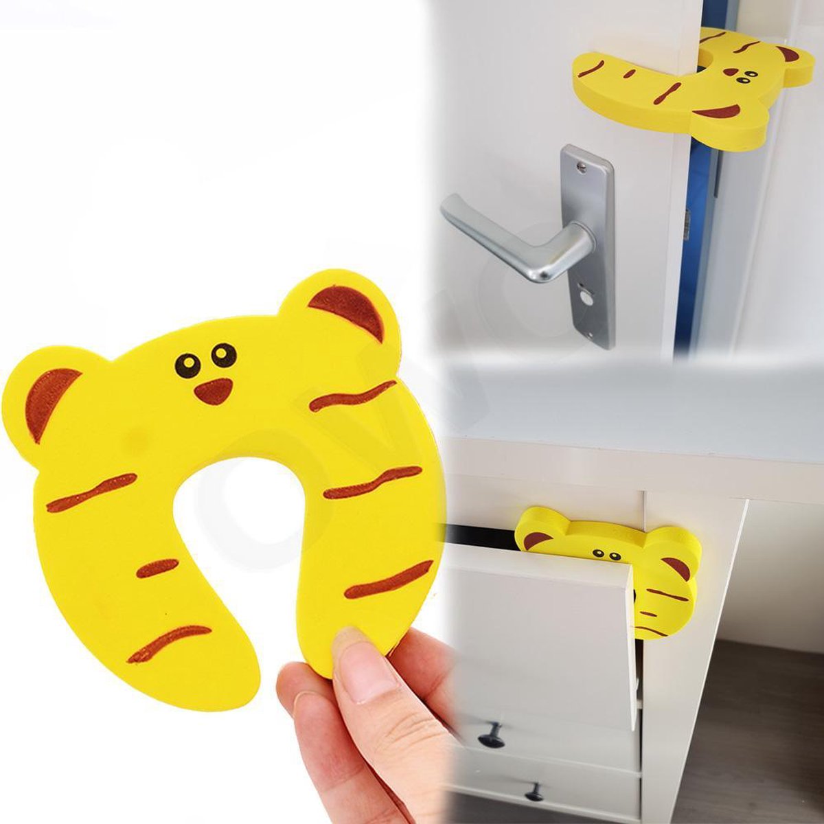 doorstop for cabinet drawers and doors for child safety finger protector - tiger yellow