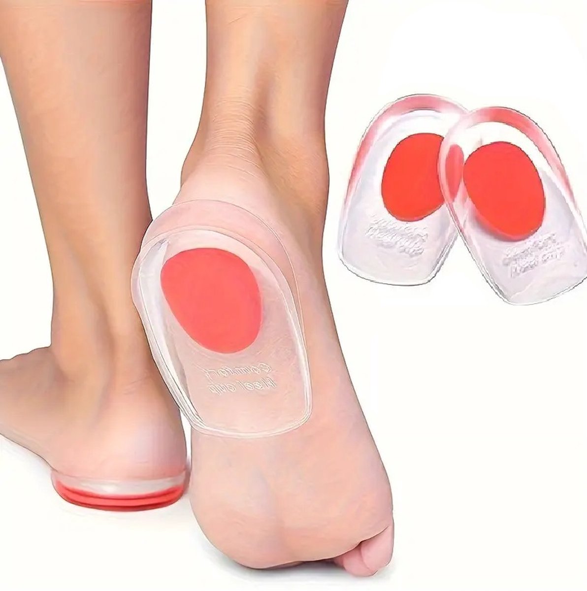 3D Sioftgel Gel Heel Insoles | Insoles | Heel Cups | Heel Spur Insoles | Heel Protectors | Size 35-41 | Red