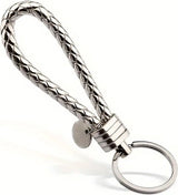 Luxury PU Leather Keychain | Key Holder | Woven Keychain | Universal | Silver