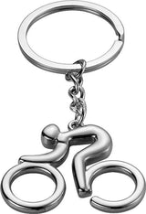 Metal cyclist keychain, length approx. 8.5 cm, width approx. 4 cm.