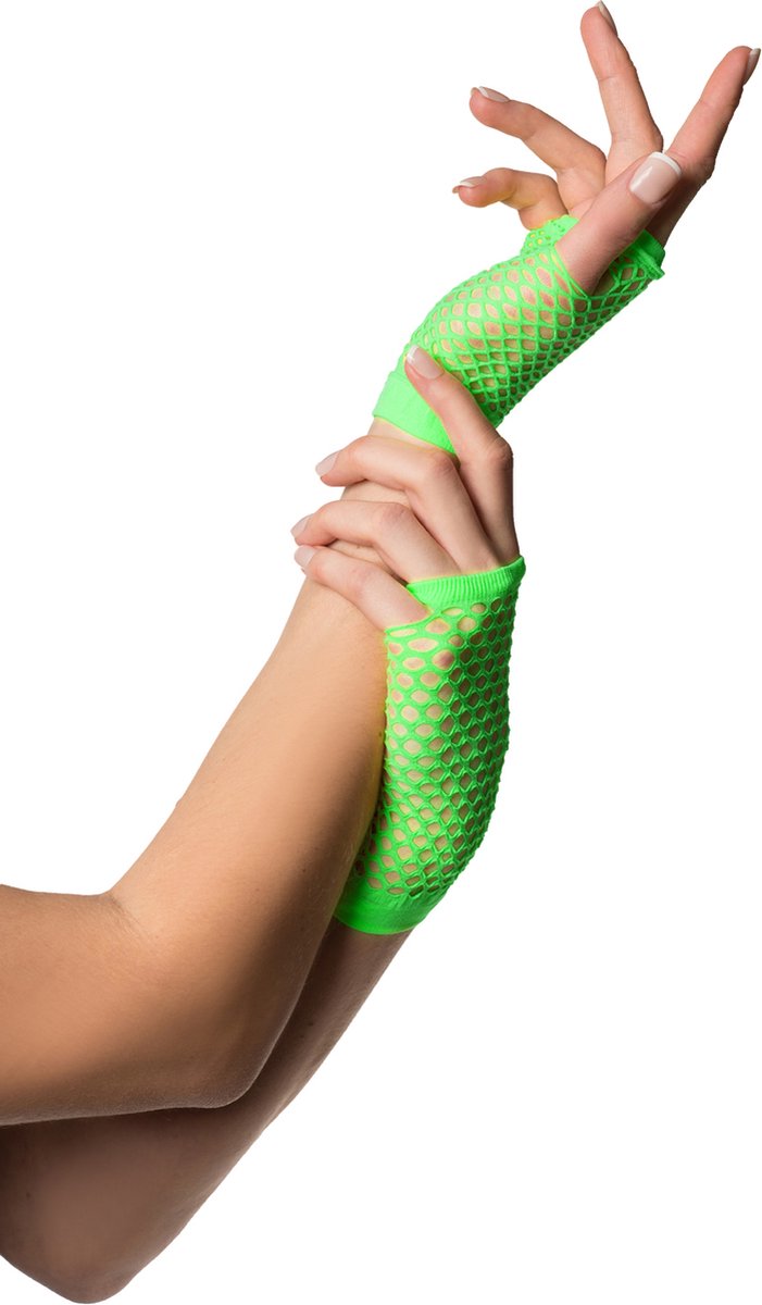 Partychimp Fingerless Fishnet Gloves Women's Elastane Green