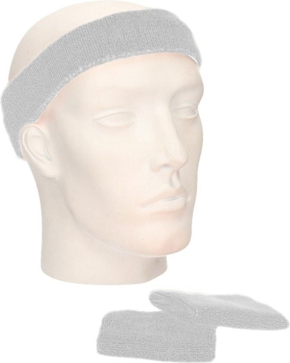 Set of light grey sweatbands - Light grey sports day set of wrist and head sweatbands