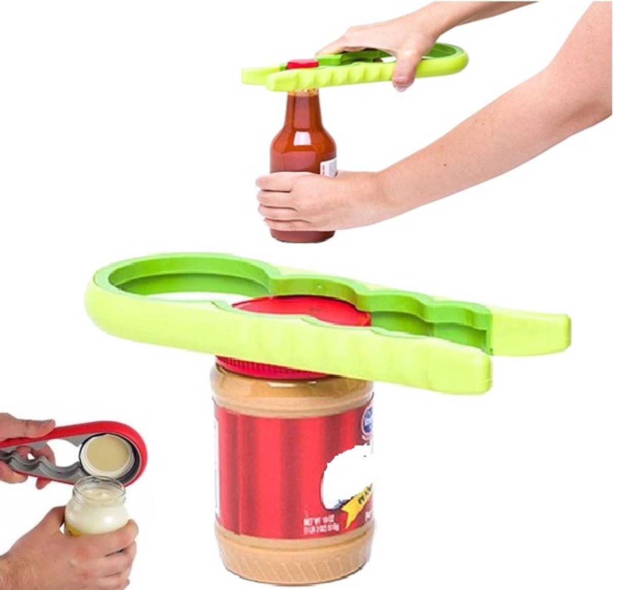 6-in-1 Opener | Multifunctional Opener | Kitchen Helper Opener | Jar | Bottle | Beer | Bag | Caps | Green