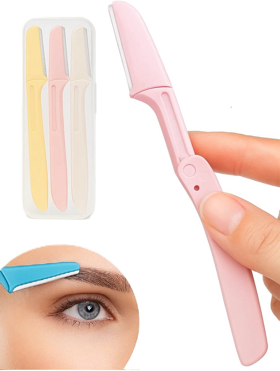 Foldable Eyebrow Scissors | Eyebrow Razor | Facial Blade | Upper Lip Hair Removal | Hair Removal Blade | Incl. Storage Box | 3 Pieces