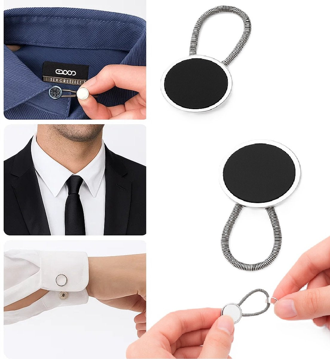 2x Jeans Extension Buttons | Buttonhole Extender | Cuff Extension Buttons | Collar Extension Buttons | Universal | 2.5 cm Adjustable Button | Trouser Expander | Black