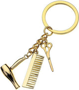Hairdresser Keychain | Key Holder | Cutting Set Keychain | Scissors, Comb & Hairdryer Keychain | Gold