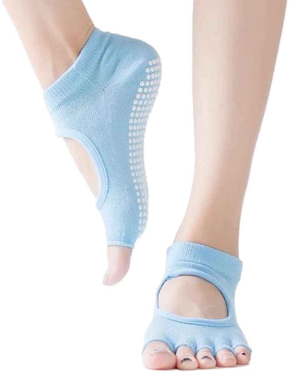 Yoga Socks Full Open Toe | Full Toe Yoga Sock | With Anti-Slip Bottom | Anti-Slip Socks | Pilates Socks | Size 36-40 | Light Blue
