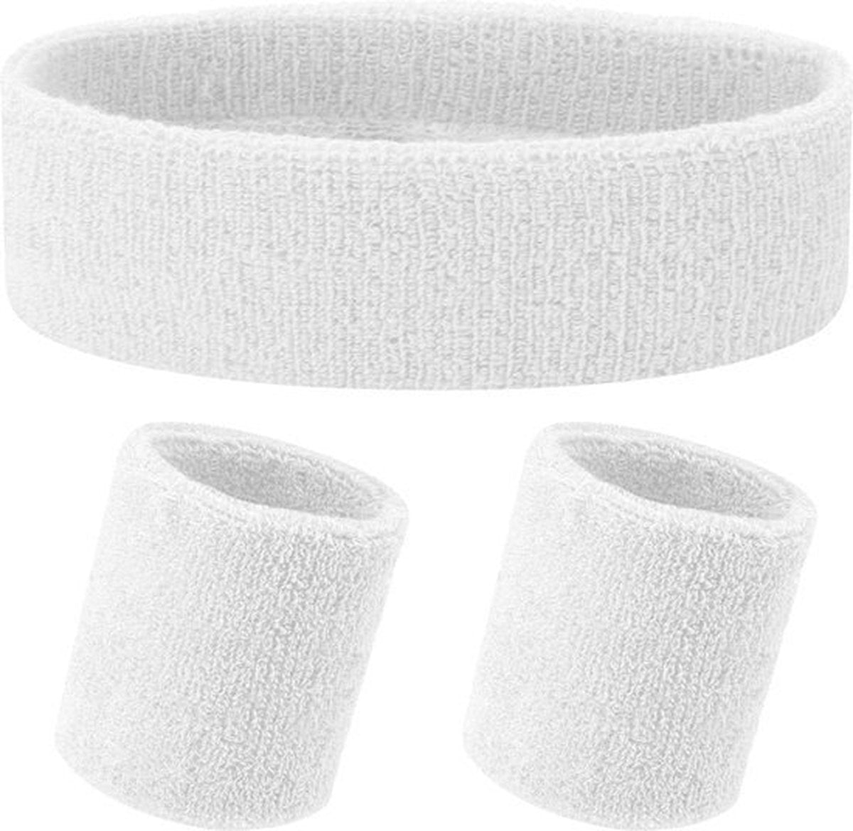 Headband + 2 Wristbands | Sweatband Set | Sweatbands | Head and Wrist Sweatband | Sports Bands | White