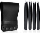 Eyebrow Plucking Tweezers Set | 4-Piece | Tweezers | With Luxury Storage Case | Black