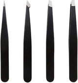 4-Piece Eyebrow Plucking Tweezers Set | Eyebrow Hair Removal | Tweezers | Facial Hair Removal | Black
