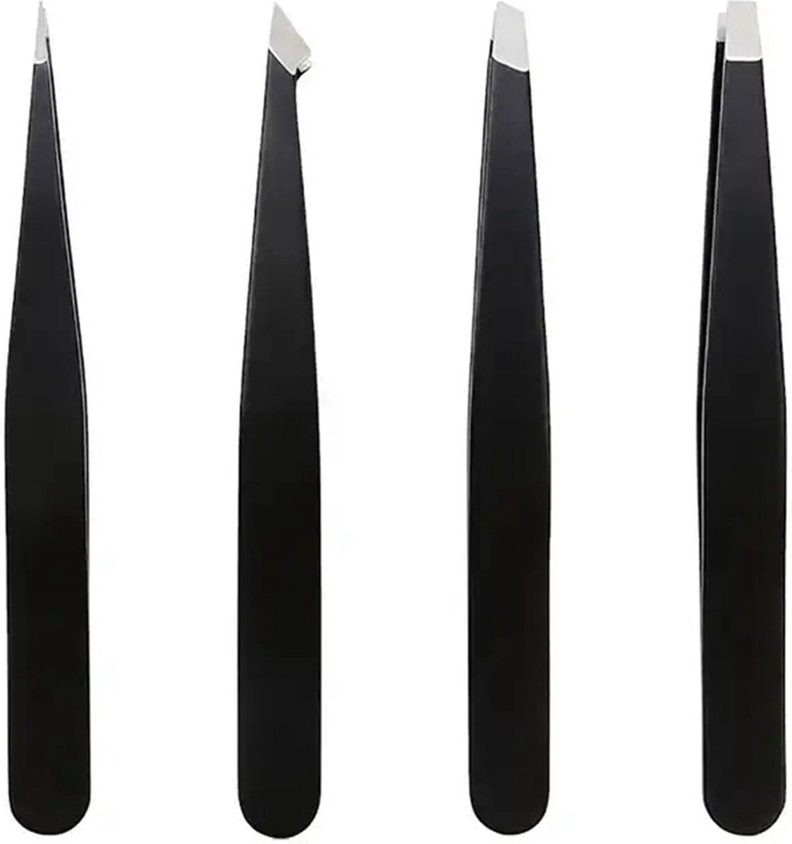 4-Piece Eyebrow Plucking Tweezers Set | Eyebrow Hair Removal | Tweezers | Facial Hair Removal | Black