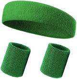 3-Piece Set of Headband & 2x Wristband Set | Sweatband | Sweatbands | Head and Wrist | Sports Bands | Green