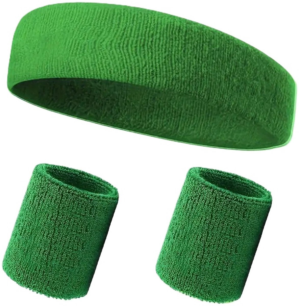 3-Piece Set of Headband & 2x Wristband Set | Sweatband | Sweatbands | Head and Wrist | Sports Bands | Green