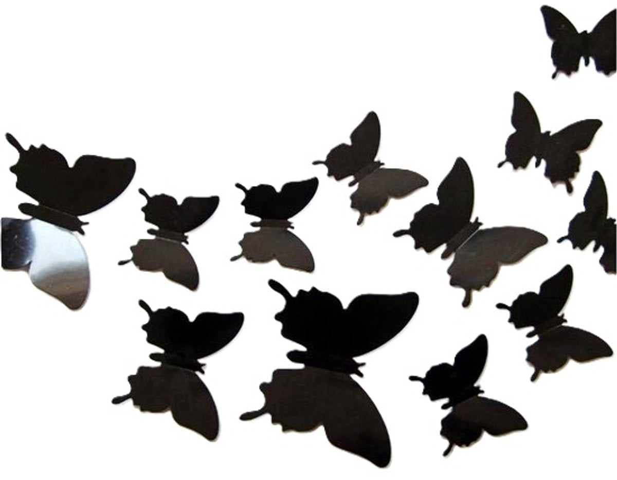 3D Wall Decoration Butterflies 12 Pieces | Wall Butterflies | Butterfly Wall Stickers | Solid Wall Stickers | Black