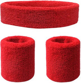 3-Piece Set of Headband & 2x Wristband Set | Sweatband | Sweatbands | Head and Wrist | Sports Bands | Red