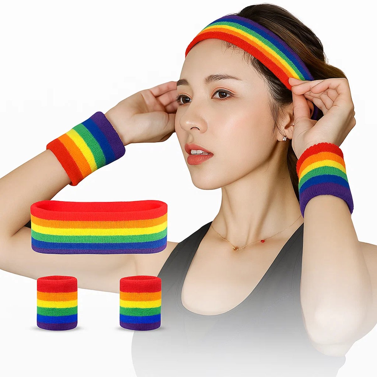 Set of Headband & 2x Wristbands Set | Sweatband | Sweatbands | Head and Wrist | Sports Band | Rainbow