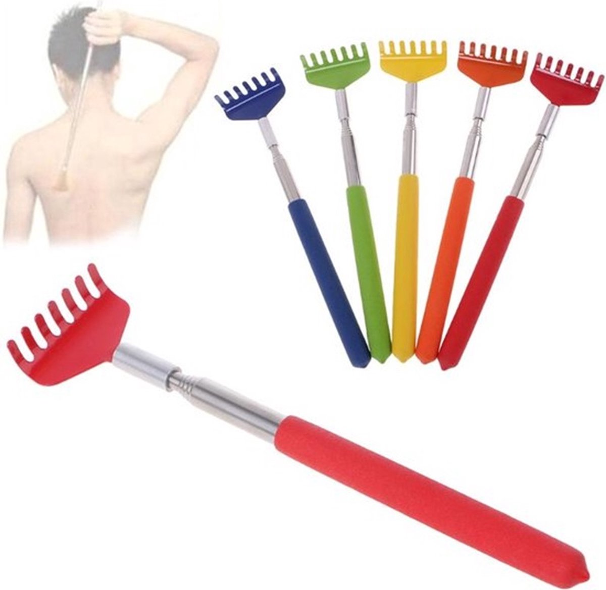 2x Extendable Back Scratcher | Adjustable Back Scratcher | Massage Scratcher | Telescopic Back Scratcher | Up to 56 CM | Stainless Steel | Red