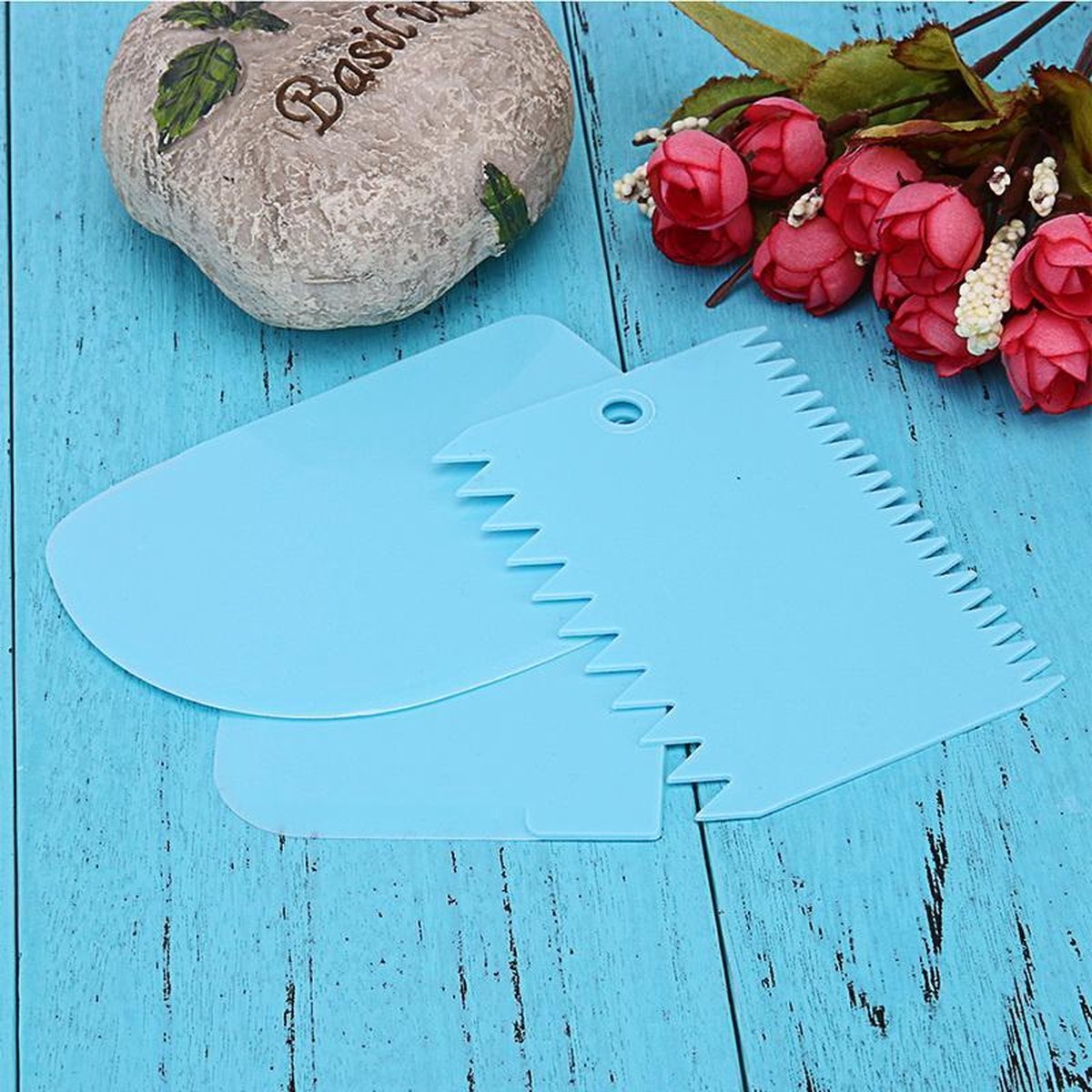 Fondant Scraper - Fondant Cutter - Dough Cutter - Cake Decoration - 3 Pieces - Blue
