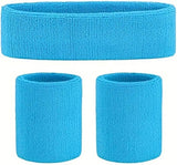 3-Piece Set of Headband & 2x Wristband Set | Sweatband | Sweatbands | Head and Wrist | Sports Bands | Light Blue